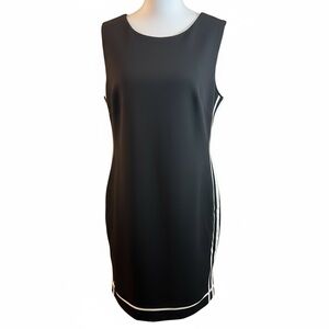 Vince Camuto Black Shift Dress White Trim Sleeveless Size 14 NWT